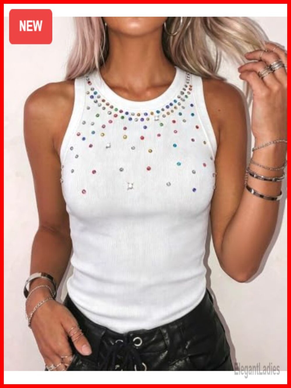 Rhinestone Racerback Tank Top - Picture 2 of 6